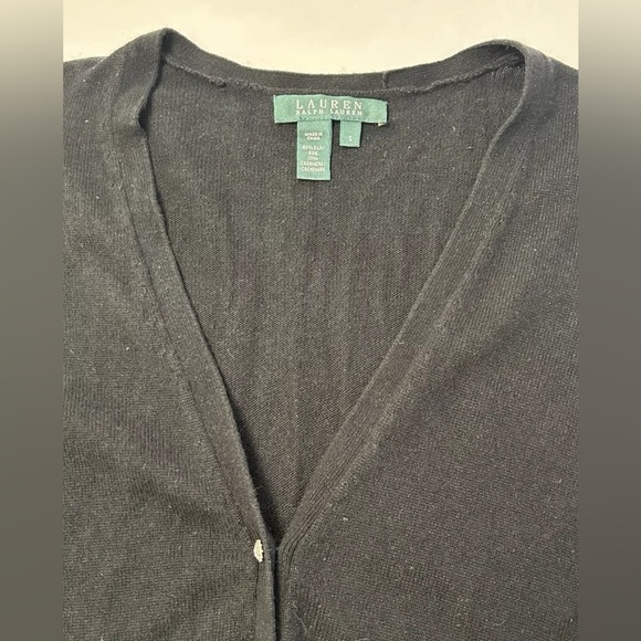 Lauren Ralph Lauren Silk Cashmere Blend Black Cardigan S Rhinestone Button Up - Picture 3 of 11